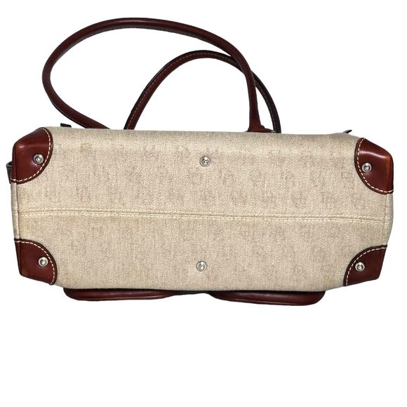 Vintage Dooney & Bourke Brown Leather & Tan Monogram Canvas Satchel 12.5"X7.5"X5 - Picture 5 of 14
